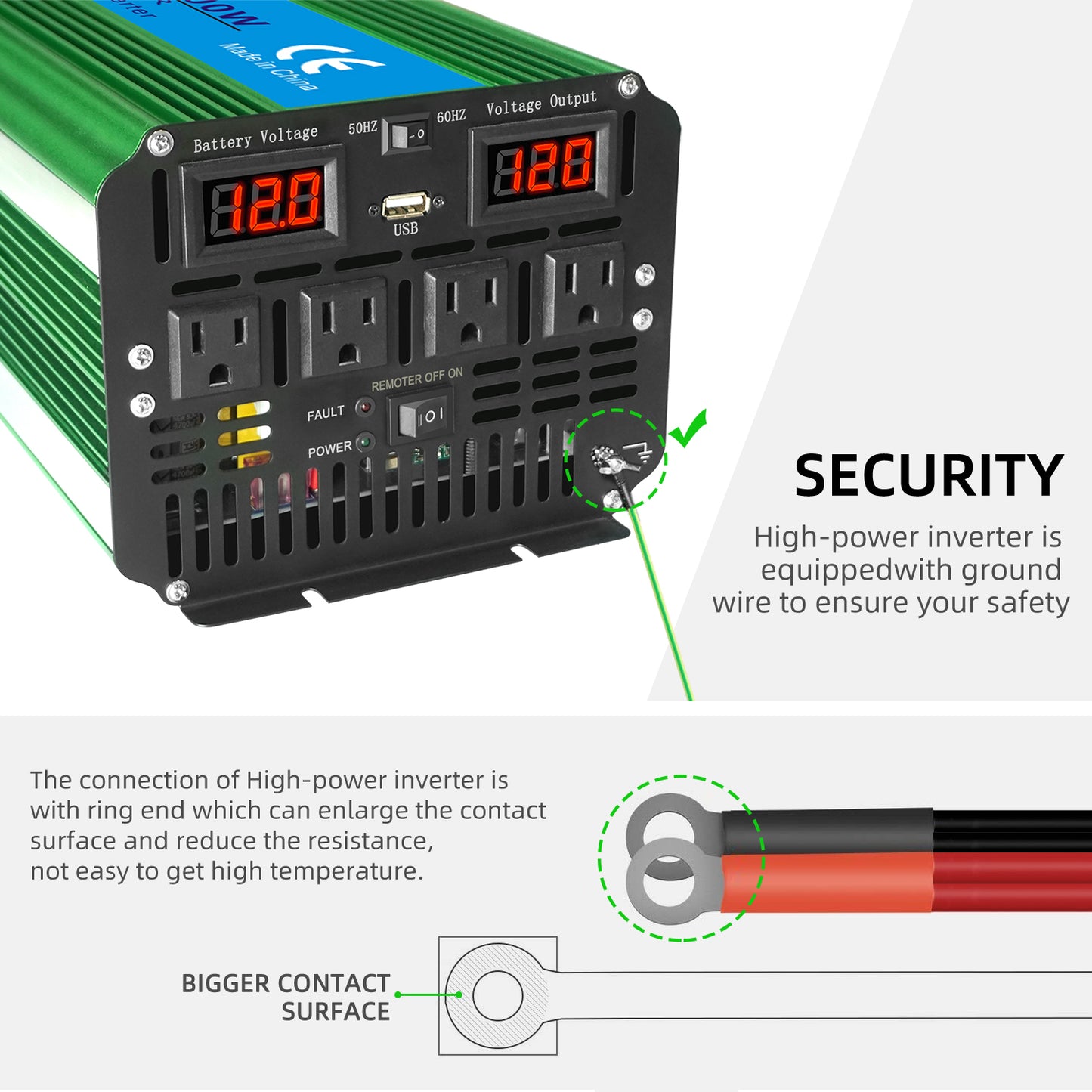 LVYUAN Wechselrichter mit reiner Sinuswelle, 4000 W, 12 V auf 110 V (Spitze), 8000 W-Konverter mit 4 Steckdosen, LED-Anzeige, Fernbedienung und USB-Anschluss für Auto, Wohnmobil, LKW, Roadtrip-Essentials, Notfall