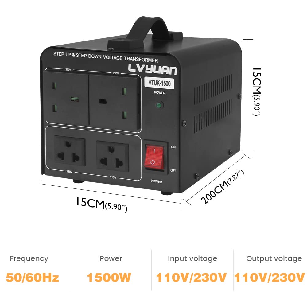 LVYUAN 1500W 220V ⇄110V TRANSFORMATEUR DE TENSION CONVERTISSEUR DE TENSION ASCENSEUR ET Abaisseur