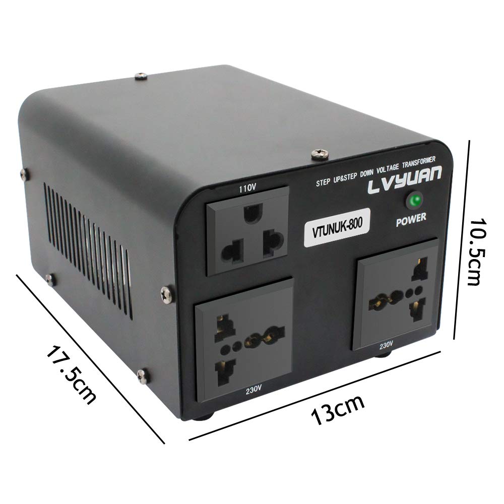 LVYUAN 800VA 220V ⇄ 110V CONVERTISSEUR DE TRANSFORMATEUR DE TENSION ASCENSEUR ET DESCENDANT ROYAUME-UNI VERS US ET US VERS ROYAUME-UNI DOUBLE PRISES 110V ET 220V