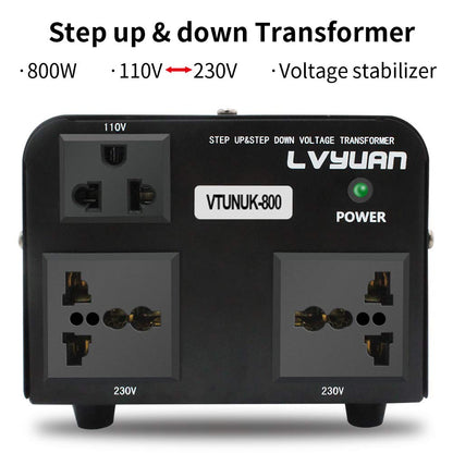 LVYUAN 800VA 220V ⇄ 110V CONVERTISSEUR DE TRANSFORMATEUR DE TENSION ASCENSEUR ET DESCENDANT ROYAUME-UNI VERS US ET US VERS ROYAUME-UNI DOUBLE PRISES 110V ET 220V