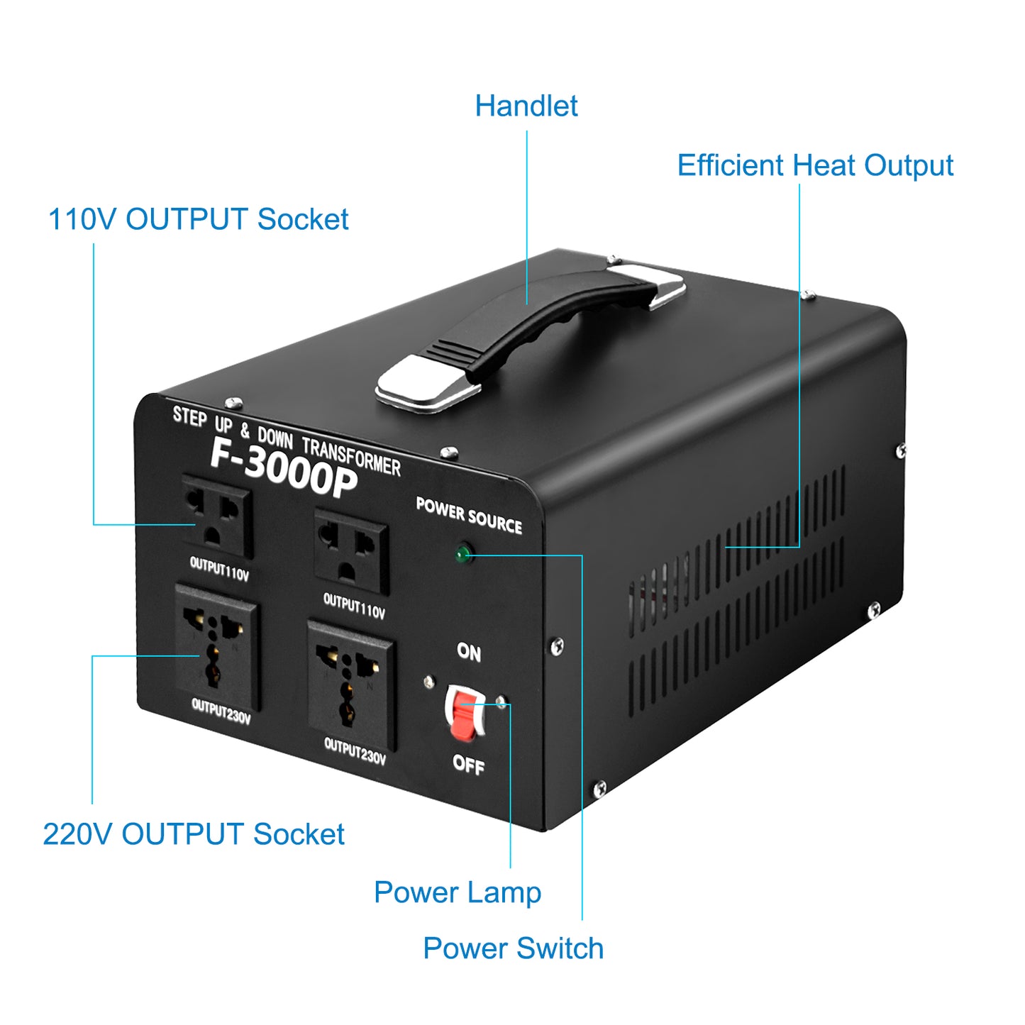 LVYUAN 3000-Watt-Leistungswandler von 110 V Wechselstrom auf 220 V, Aufwärts- und Abwärtstransformator