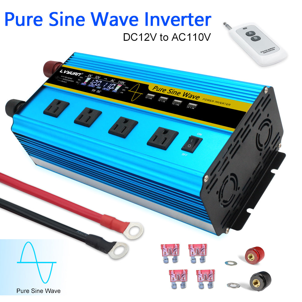 Onduleur à onde sinusoïdale pure 3000W DC 12V à AC 110V avec télécommande avec écran LCD