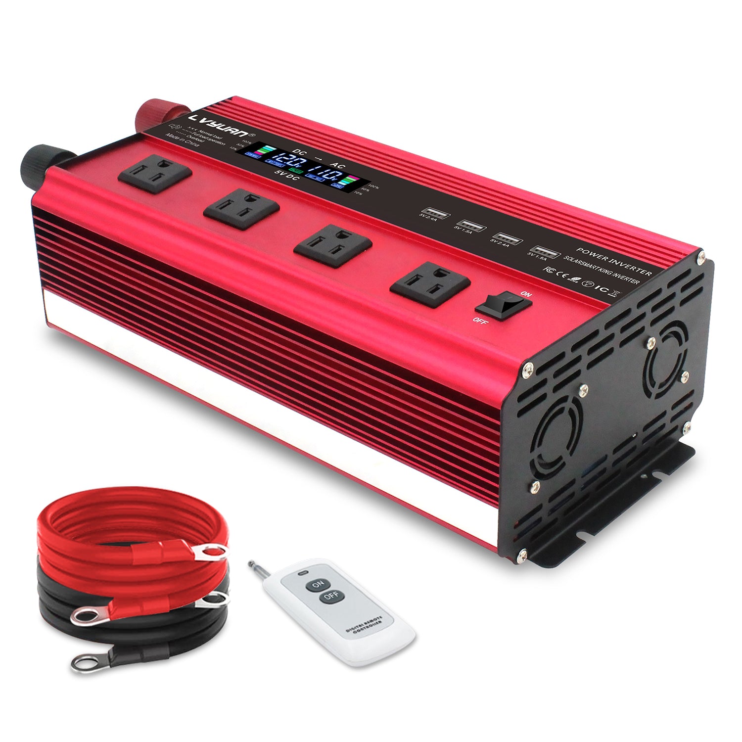 LVYUAN 2000W Onduleur DC 12V à 110V AC avec écran LCD DC à AC Onduleur de voiture