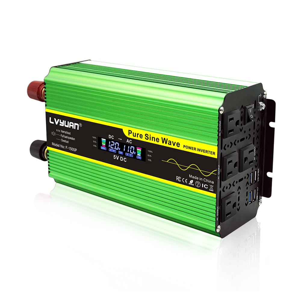 LVYUAN 1600 W reiner Sinus-Wechselrichter DC 12 V zu AC 110 V 120 V mit Fernbedienung, LCD-Display DC zu AC-Konverter