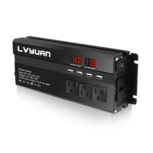 1000W Power Inverter DC 12V à AC 110V avec écran LCD (Noir)