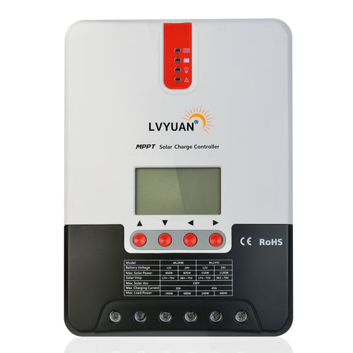 LVYUAN 40 Ampere 12 V/24 V DC-Eingang MPPT-Solarladeregler, automatische Parameter, einstellbares LCD-Display, Solarpanel-Regler, passend für gelversiegelte, überflutete und Lithiumbatterien