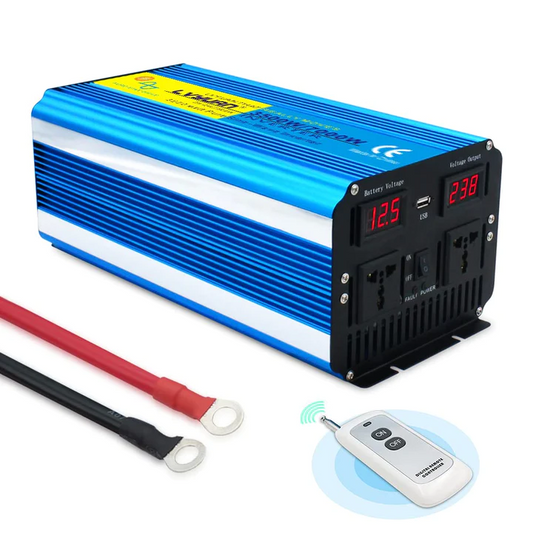 LVYUAN Onduleur à onde sinusoïdale pure 3 500 W 12 V à 220 V DC vers AC avec télécommande à affichage LED pour camion, camping-car, système solaire domestique