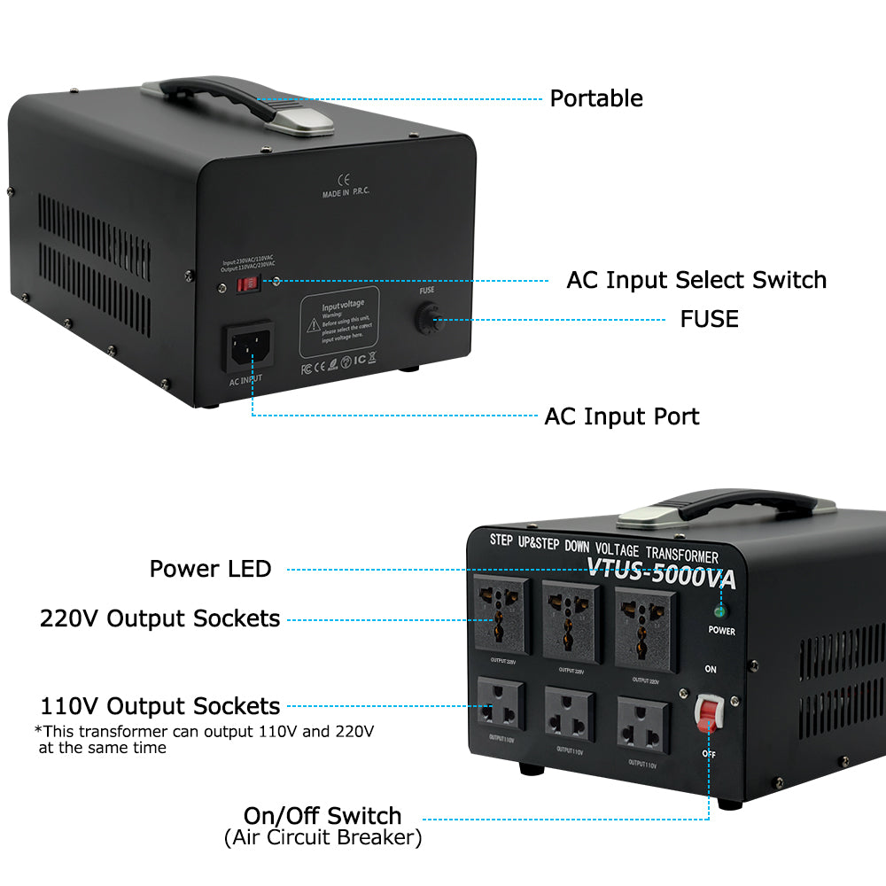 LVYUAN 5000W Spannungswandler Step Up/Down AC 110V/120V⇄220V/240V Transformator