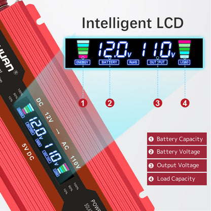 1000-W-Wechselrichter DC 12 V zu AC 110 V mit LCD-Display DC-zu-AC-Konverter