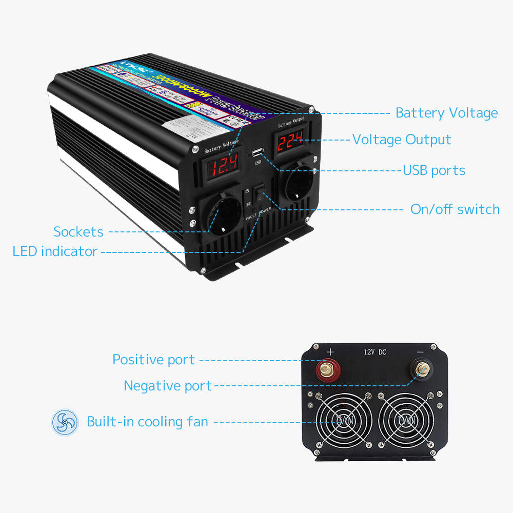 LVYUAN 3000W Wechselrichter DC 12V bis 230V AC mit LCD-Display mit Fernbedienung für Wohnmobile und Wohnmobile für LKW, Auto