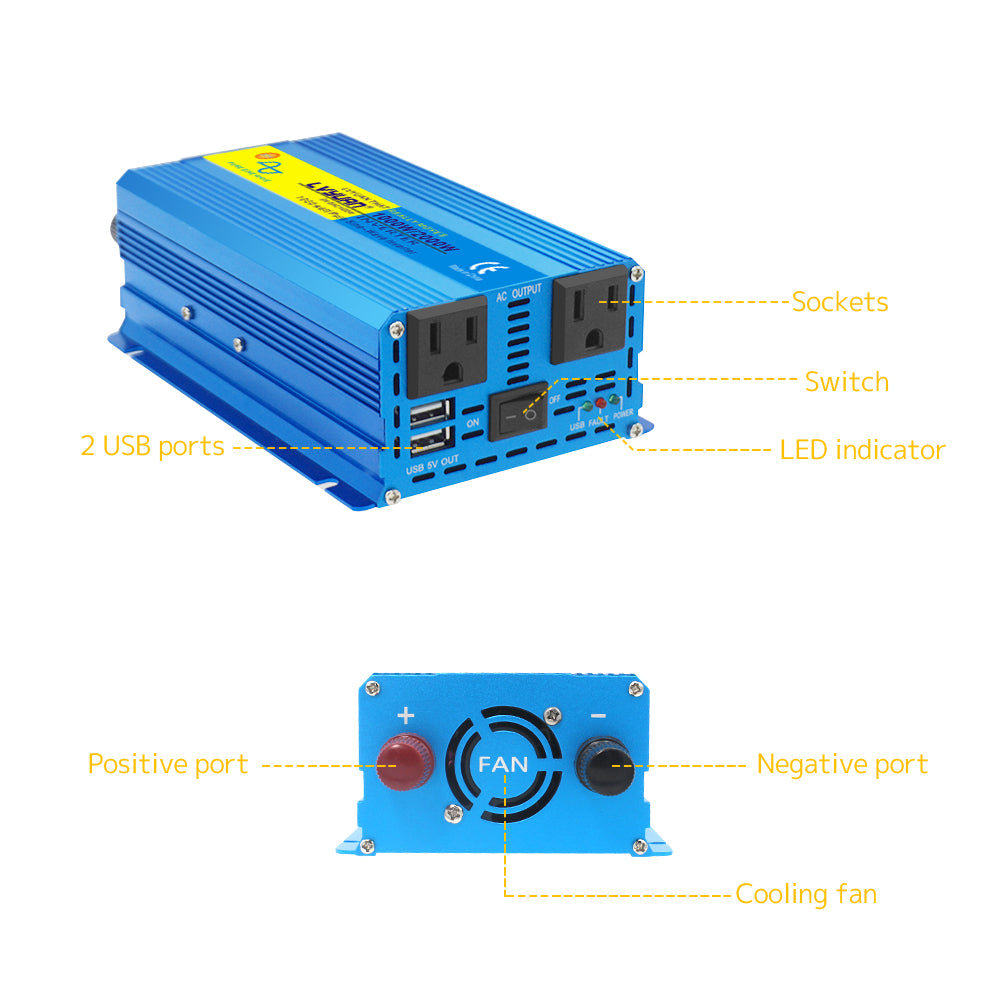 Onduleur à onde sinusoïdale pure 2500W DC 24V à AC 110V avec télécommande avec affichage LED