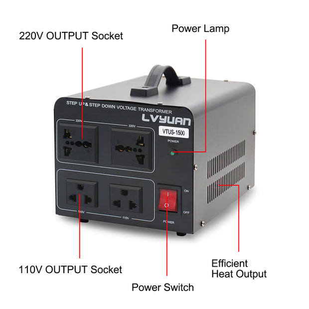 LVYUAN 1500-Watt-Leistungswandler von 110 V Wechselstrom auf 220 V, Aufwärts- und Abwärtstransformator