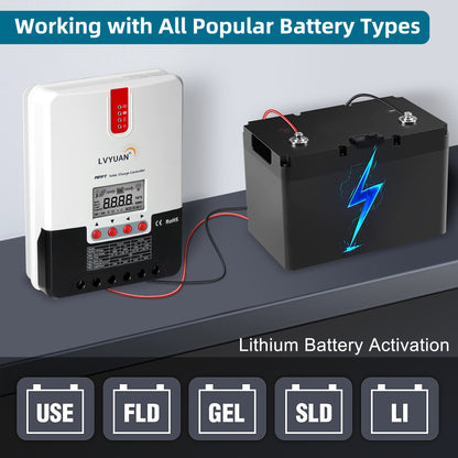 LVYUAN 40 Ampere 12 V/24 V DC-Eingang MPPT-Solarladeregler, automatische Parameter, einstellbares LCD-Display, Solarpanel-Regler, passend für gelversiegelte, überflutete und Lithiumbatterien