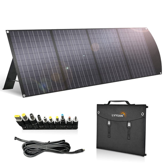 LVYUAN Panneau solaire portable 120 W avec béquilles réglables, pliable, étanche IP65 pour camping-car, extérieur, camping, tablettes, occultant