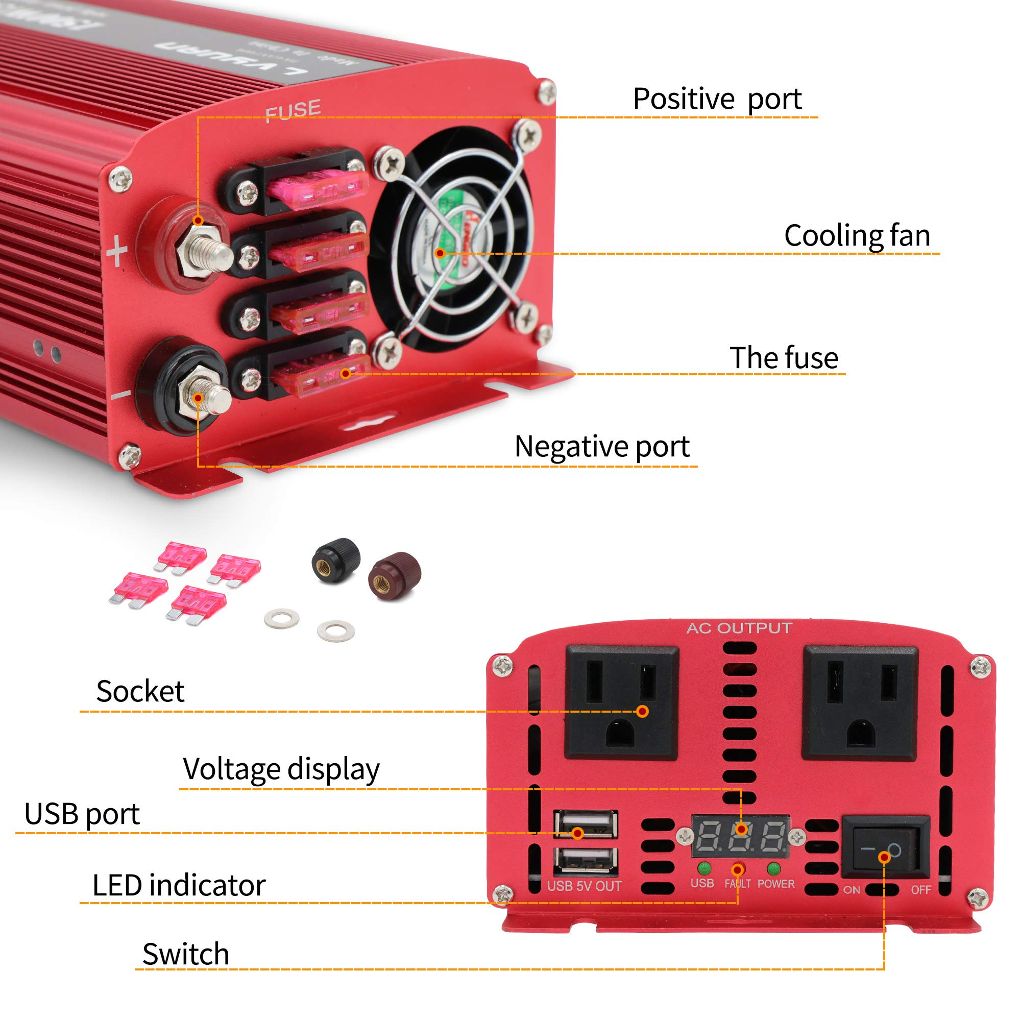 LVYUAN 1500 W DC 12 V auf 110 V AC Wechselrichter DC zu AC Konverter mit LED-Anzeige