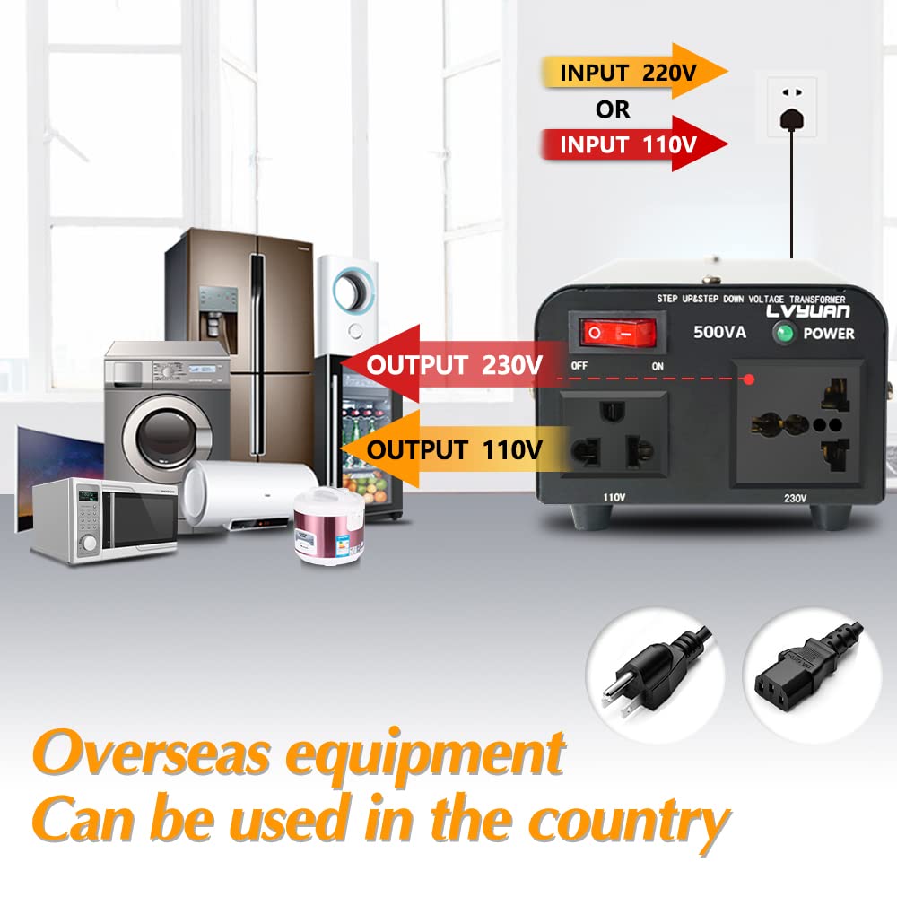 LVYUAN 500-Watt-Leistungswandler von 110 V Wechselstrom auf 220 V, Aufwärts- und Abwärtstransformator