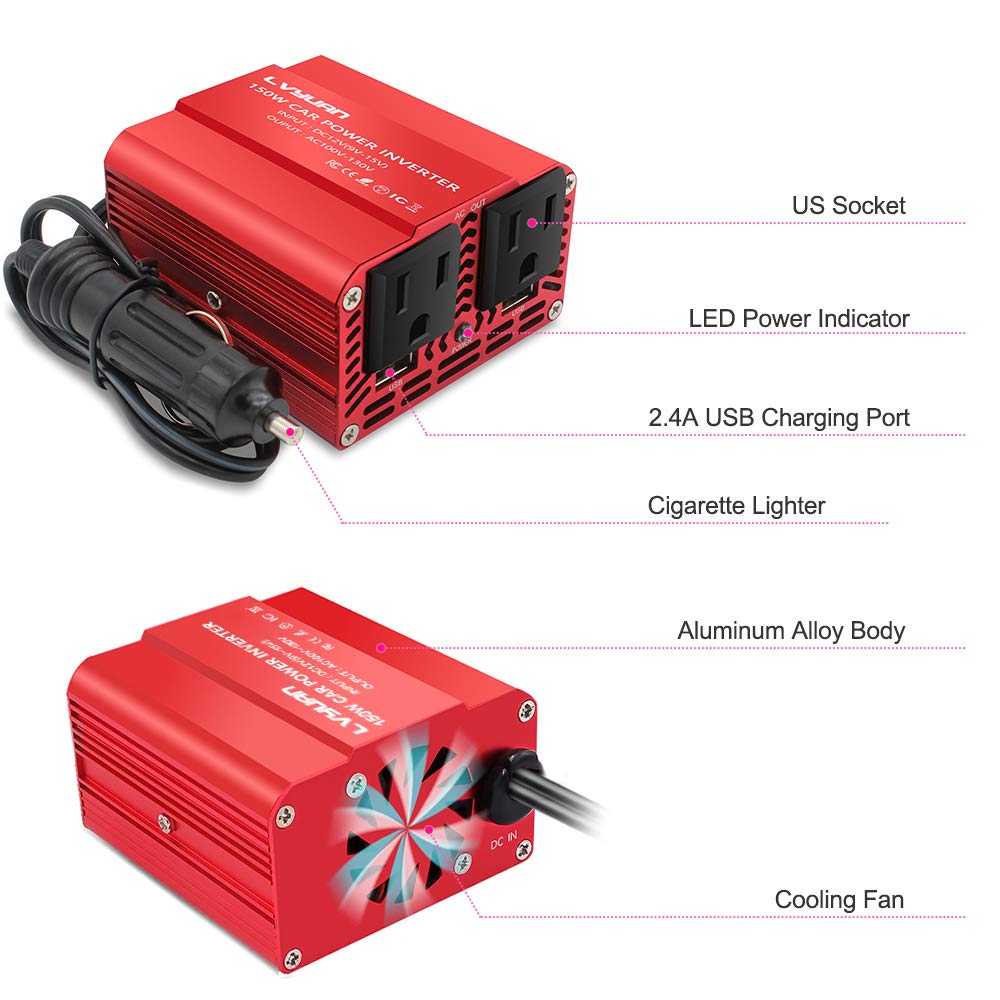 Onduleur de voiture 150W DC 12V à 110V AC